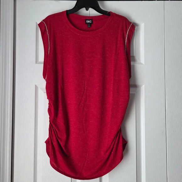 NWT I.N.C. International Concepts Women's Ruched-Side Embelished  Shimmery Tee - Picture 5 of 14
